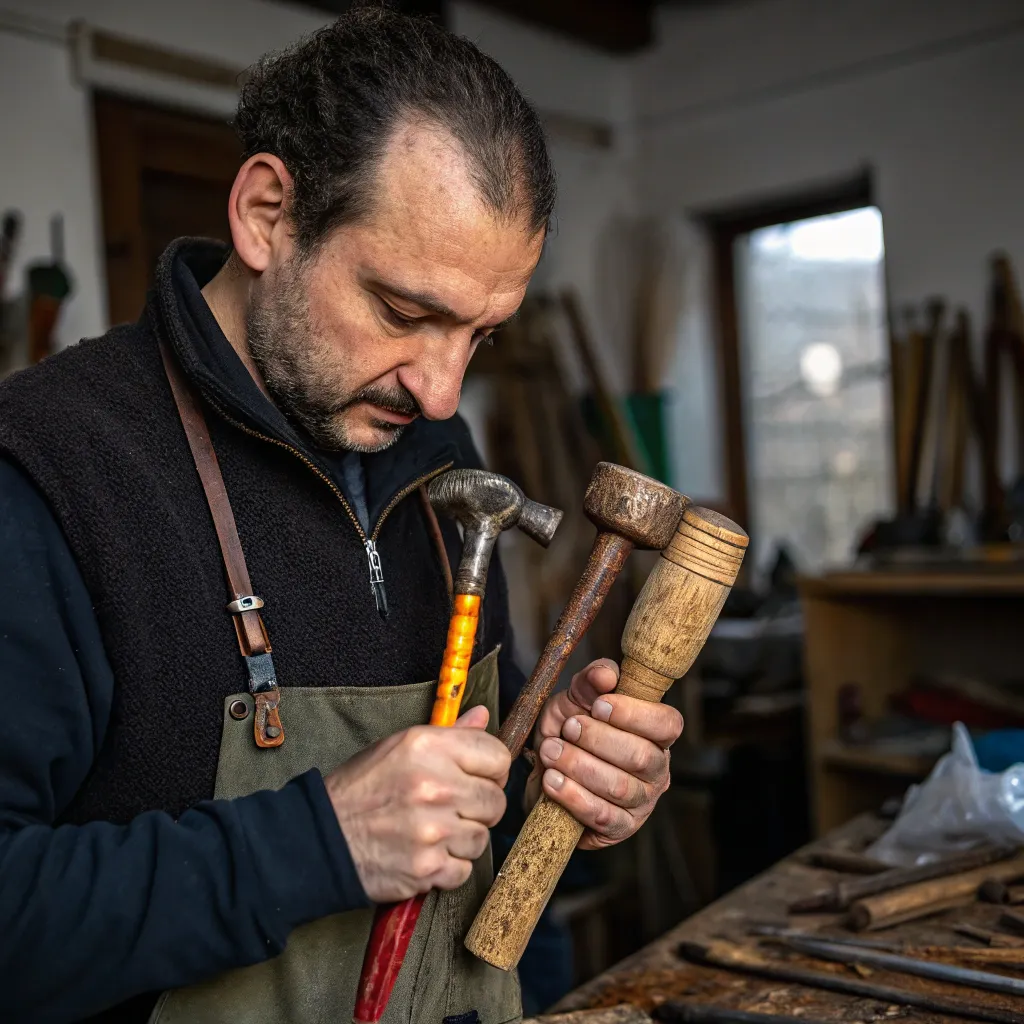 Artisan holding handcrafted tools